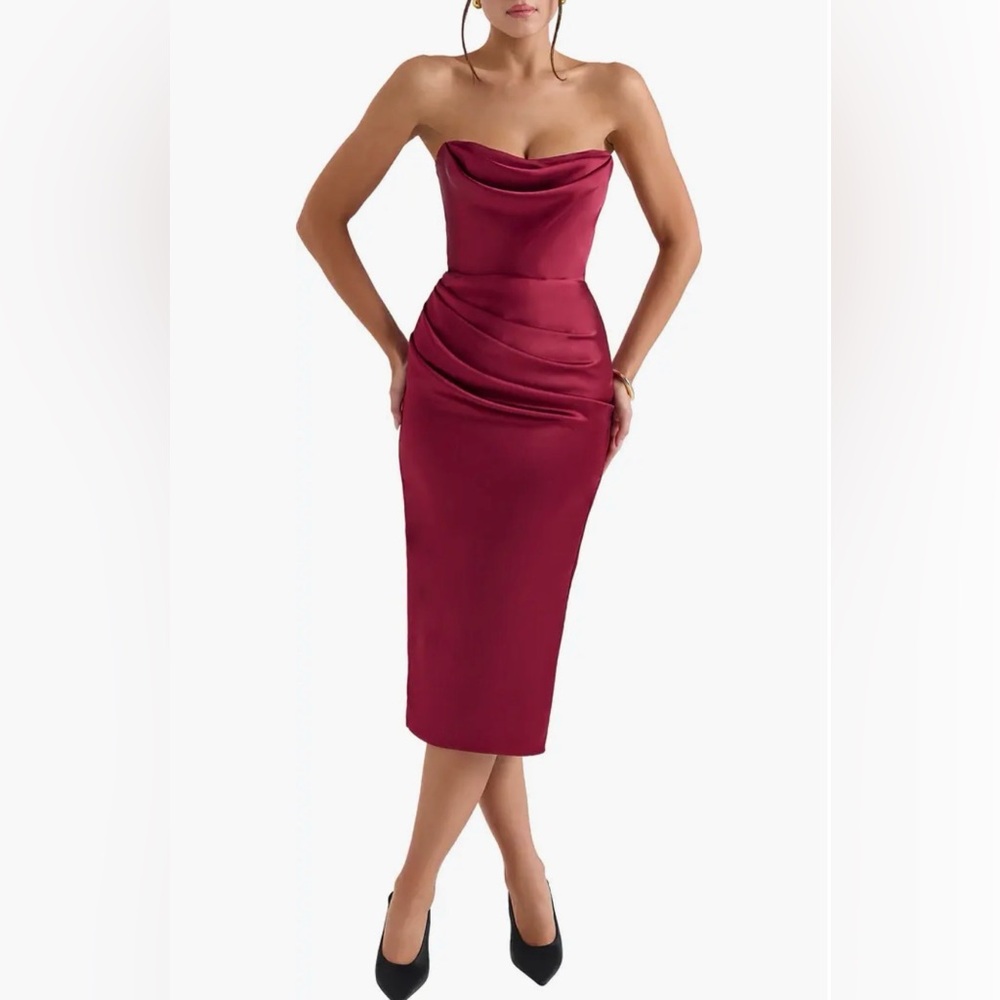 House of CB Burgundy Strapless Dress